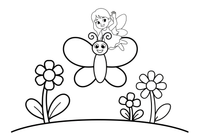 A fairy riding on a butterfly in the garden – Dancing Fairy Fairies coloring page