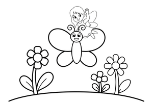 A fairy riding on a butterfly in the garden – Dancing Fairy Fairies coloring page