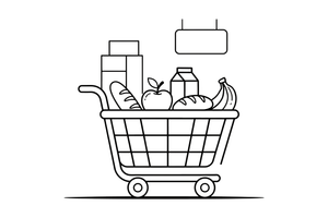 One big shopping cart full of food – Cozy Grocery Store coloring page