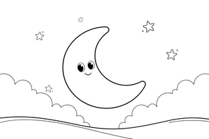 A crescent moon with twinkling stars around it – The Moon coloring page