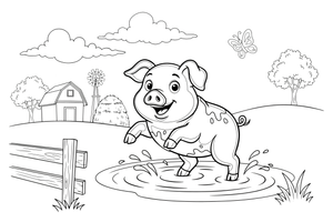 A pig splashing in the mud – Pig coloring page