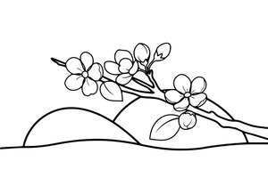 A branch of cherry blossoms with a few buds, close up – Trees coloring page