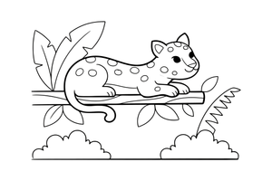 A leopard with spots (outlined, no fill) resting on a tree branch – Safari & Jungle Wild Animals coloring page