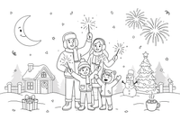People celebrating the New Year with sparklers and confetti – New Year Winter Celebration coloring page