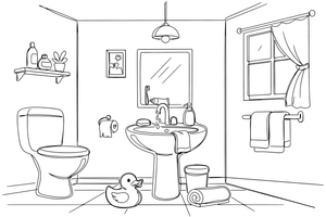 A bathroom sink with a tap and a mirror above it – Bathroom Things coloring page