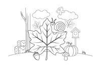 A close-up of one big autumn leaf with a snail on it – Four Seasons coloring page