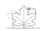 A close-up of one big autumn leaf with a snail on it – Four Seasons coloring page