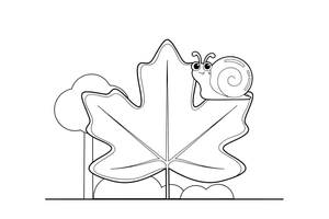 A close-up of one big autumn leaf with a snail on it – Four Seasons coloring page