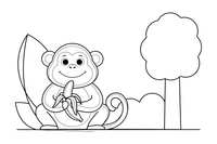 A monkey peeling a banana – Monkey coloring page
