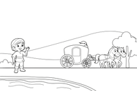 The miller's son standing by the river as the royal carriage passes – Puss in Boots Story coloring page