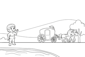 The miller's son standing by the river as the royal carriage passes – Puss in Boots Story coloring page