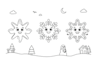 Three different snowflakes side by side, each with a simple pattern – Delicate Snowflake Sky coloring page