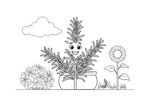 A rosemary sprig with narrow needle-like leaves – Fragrant Herb Garden coloring page