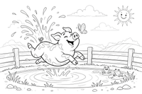 A pig splashing in the mud – Pig coloring page