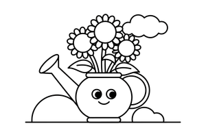 Sunflowers in a watering can – Golden Sunflower Bloom coloring page