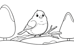 A plump bullfinch on a snowy branch (chest outlined, no fill) – Lithuanian Bird Collection coloring page