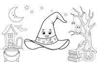 A witch hat with stars – Witch coloring page