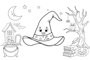 A witch hat with stars – Witch coloring page