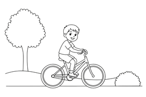 A child riding a bicycle in the park – Kids' Activities coloring page