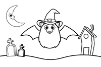 A bat with a little witch hat – Halloween Bat coloring page