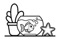 A goldfish blowing bubbles in its bowl – Goldfish coloring page
