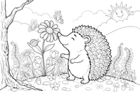 A hedgehog sniffing a flower – Hedgehog coloring page