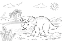 Triceratops drinking from a lake – Triceratops Dinosaur Scenes coloring page