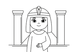 An Egyptian queen with a straight black bob, a headband and a snake crown (Cleopatra) – Historic People Around the World coloring page