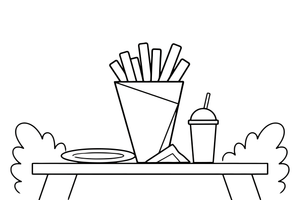 A paper cone full of fries – Yummy Meals coloring page