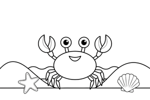 A crab walking across the sand near the water – Sunny Beach & Seaside coloring page
