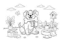 Puppy holding a bone – Cozy Puppy Dog coloring page