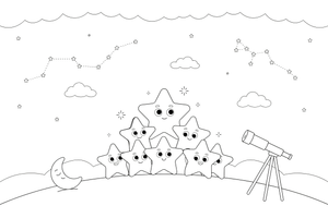 A cluster of stars of different sizes twinkling – Twinkling Stars & Constellation Sky coloring page