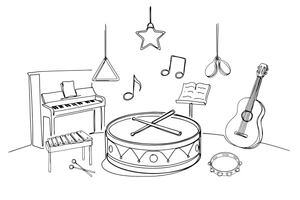 A drum with two drumsticks – Musical Instruments coloring page
