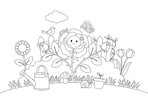 A rose growing on a garden bush – Elegant Rose Flower coloring page