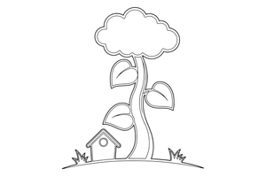 A giant beanstalk growing up into the clouds with big leaves – Jack and the Beanstalk Story coloring page