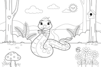 Grass Snake in Forest Clearing – Enchanted Grass Snake coloring page