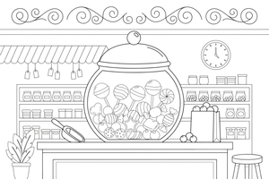 A jar full of colorful candies – Delightful Sweets coloring page