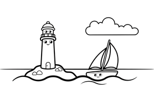 A lighthouse with a sailboat passing by – Lighthouse coloring page