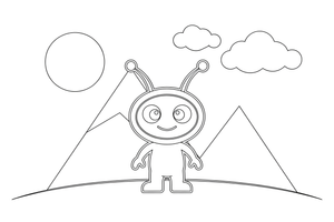 A alien with two antennae topped with little balls – Friendly Alien coloring page