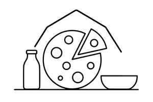 A round wheel of cheese with a slice cut out – Creamy Dairy Delights coloring page