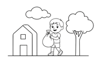 A child taking out the trash bag – Chores & Helping coloring page