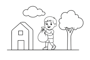 A child taking out the trash bag – Chores & Helping coloring page