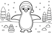 Penguin Merry Snow – Snowy Penguin coloring page