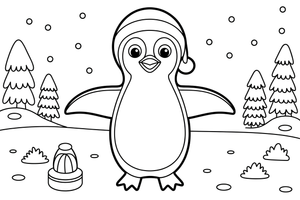Penguin Merry Snow – Snowy Penguin coloring page