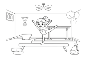 A gymnast balancing on one leg with arms up – Gymnastics Gymnastics coloring page