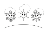 Three different snowflakes side by side, each with a simple pattern – Delicate Snowflake Sky coloring page