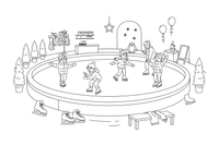 An ice rink with children ice skating in circles – Fun & Leisure Place coloring page