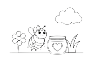 A bee by a jar of honey – Bee coloring page