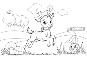 A deer running through the grass – Playful Deer in Wild coloring page