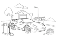 A shiny sleek sports car with a low body, parked – Different cars coloring page